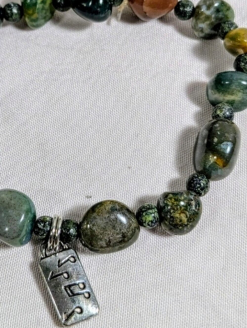 Fancy Jasper & Serpentine with Create Charm Genuine Gemstone Intention Bracelet